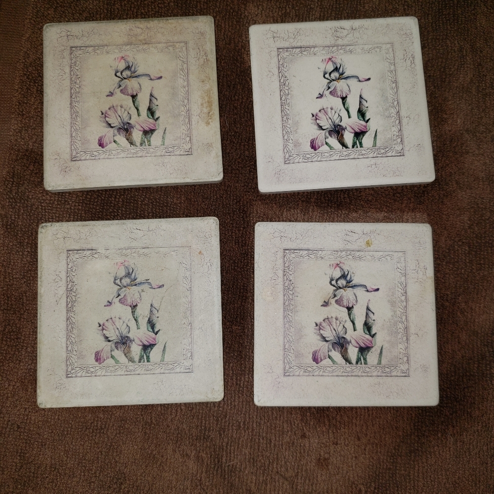 Set Of 4 Floral Square Coasters